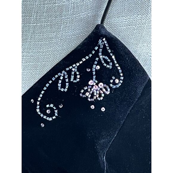 Vintage Dave Johnny Prom Dress Gown Bead Sequin Whimsigoth Black Velvet Sz 15/16 - Picture 4 of 11
